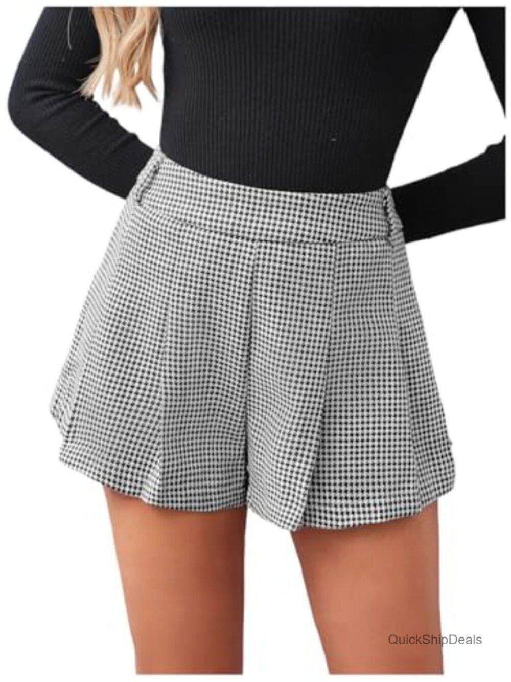 Houndstooth Plaid Pleated High Waisted Skorts Wide Leg Dressy